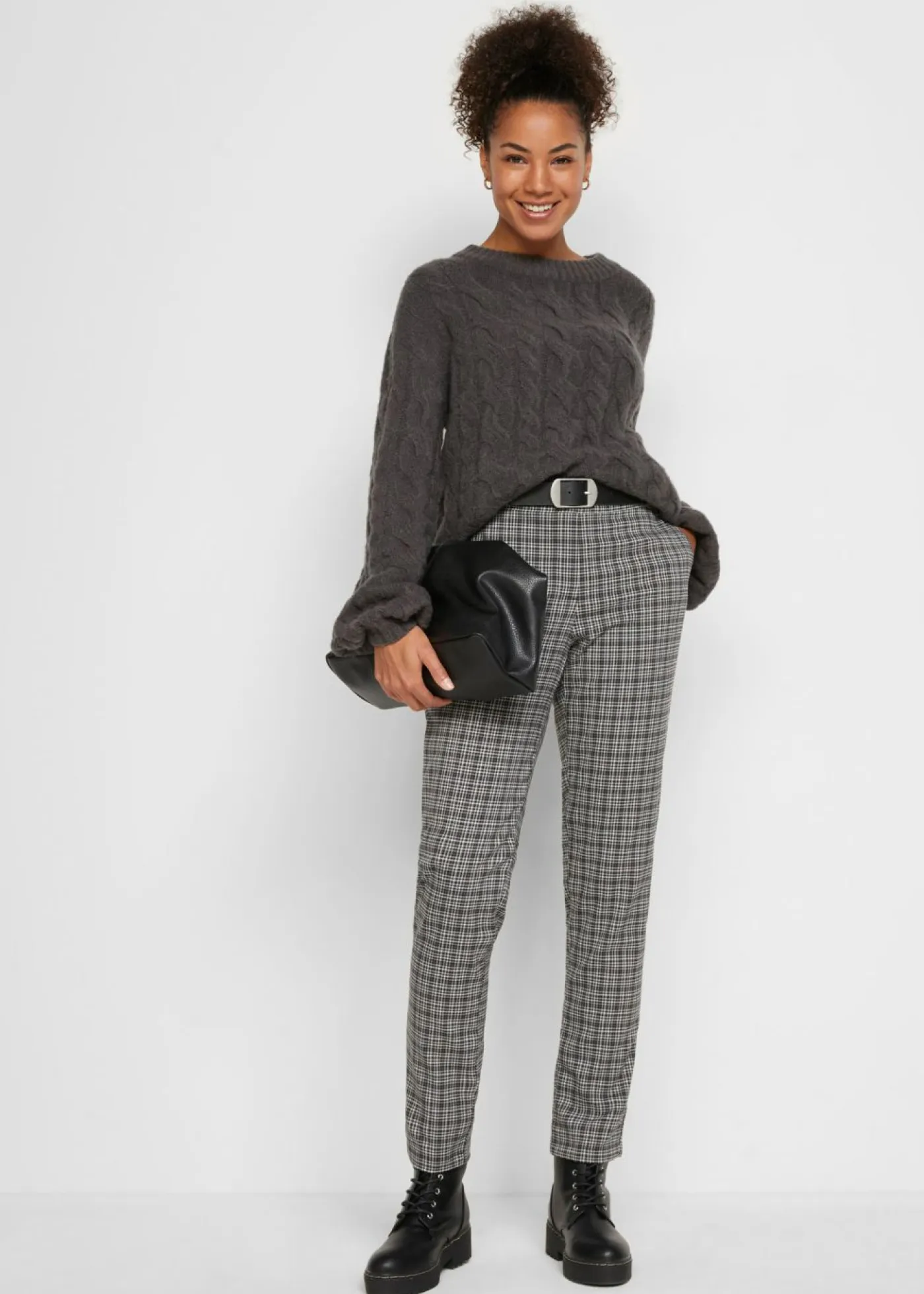 Mujer bonprix bonprix Pantalón sin cordones con estampado de cuadros