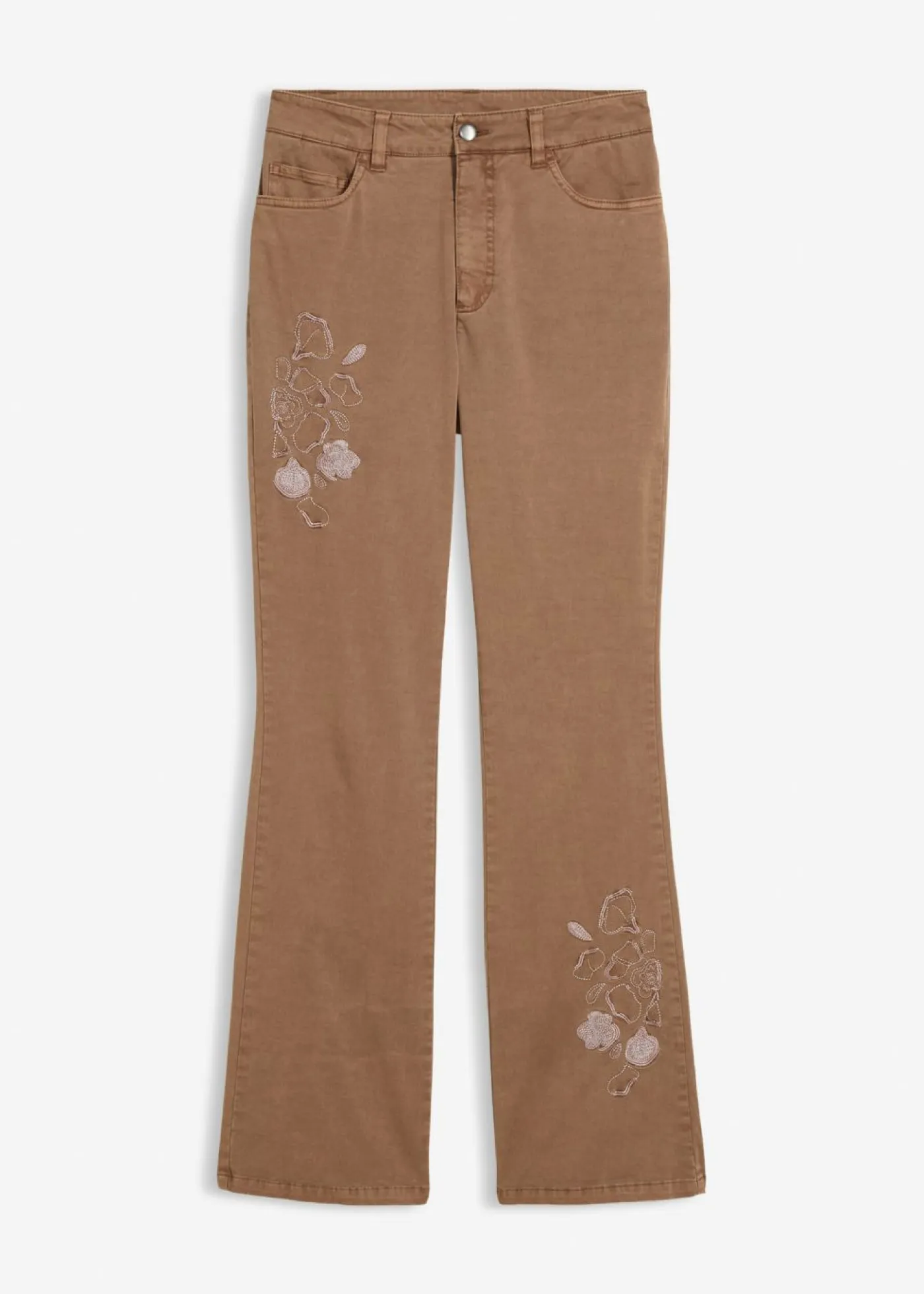 bonprix bonprix Vaqueros|Pantalones>Pantalón tipo bootcut con bordado Marrón castaño