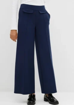 bonprix bonprix Esenciales|Pantalones>Pantalón tipo bootcut de mezcla de viscosa ligeramente brillante Azul marino