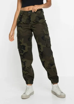 bonprix bonprix Pantalones>Pantalón tipo cargo de algodón puro Verde oliva oscuro estampado