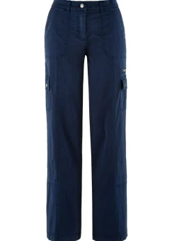 bonprix bonprix Pantalones>Pantalón tipo cargo de algodón, mid waist Azul marino