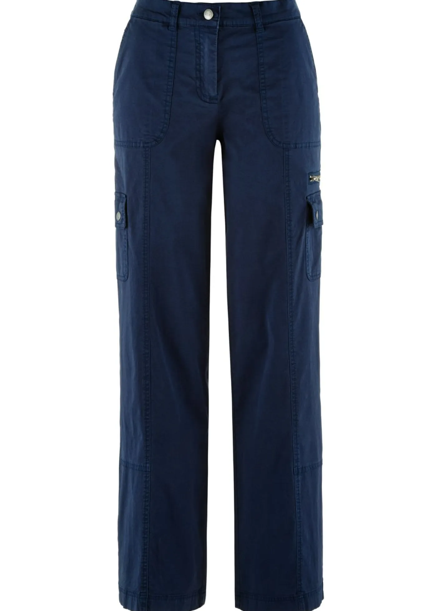 bonprix bonprix Pantalones>Pantalón tipo cargo de algodón, mid waist Azul marino