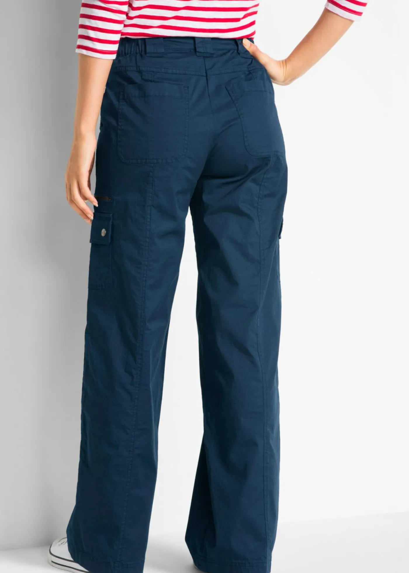 bonprix bonprix Pantalones>Pantalón tipo cargo de algodón, mid waist Azul marino