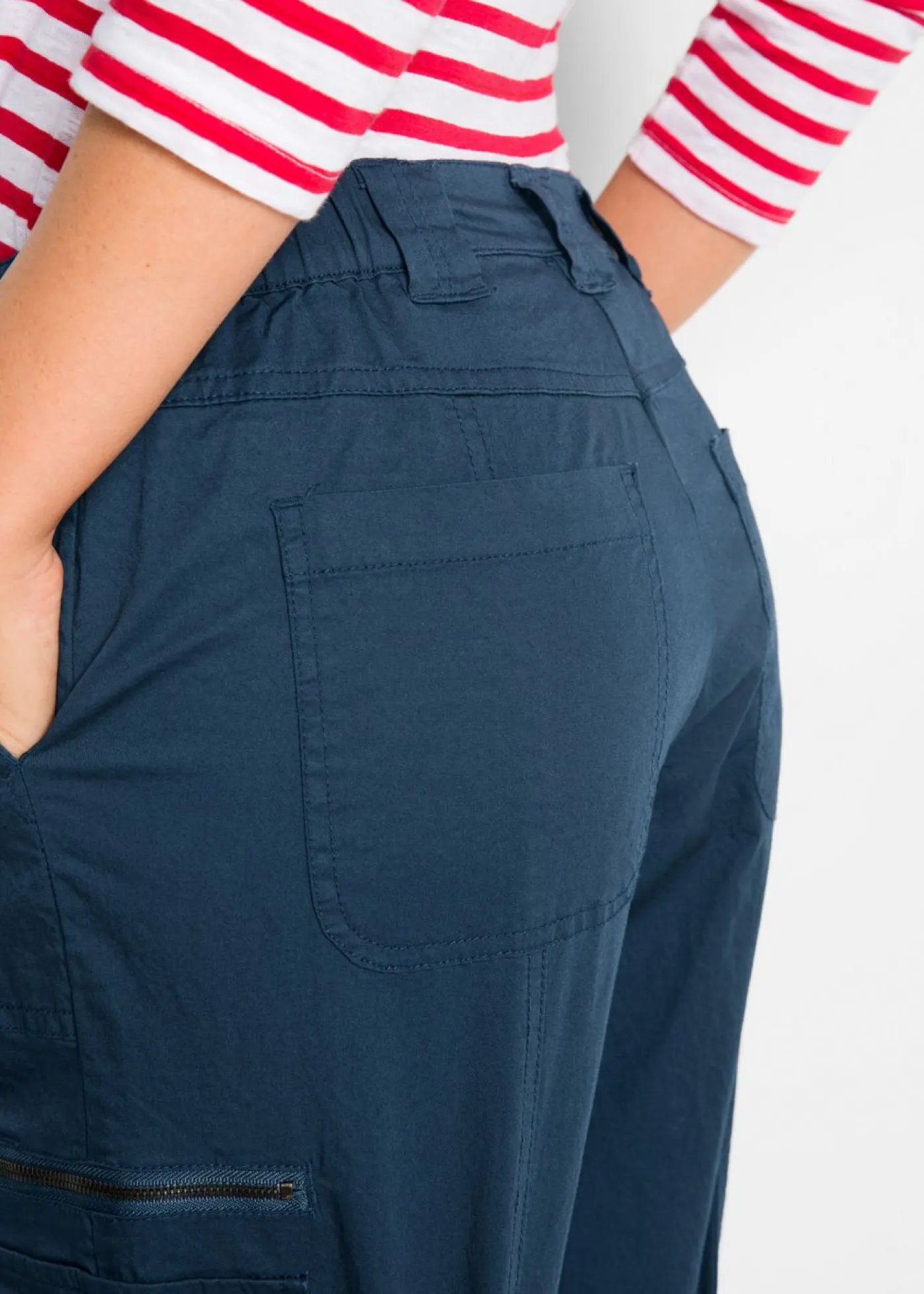 bonprix bonprix Pantalones>Pantalón tipo cargo de algodón, mid waist Azul marino
