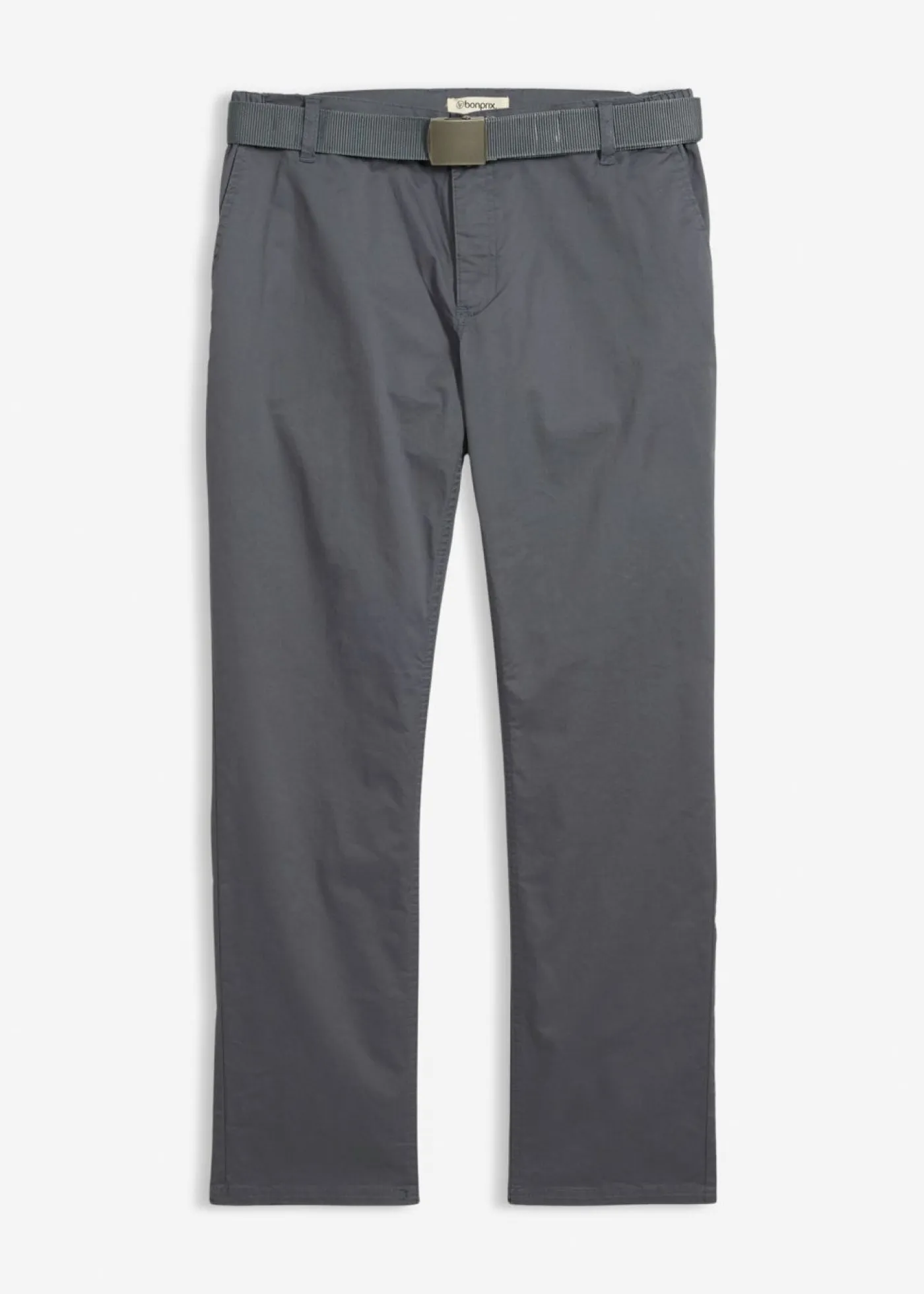bonprix bonprix Pantalones>Pantalón tipo chino con corte regular, cinturilla elástica, cinturón y forma recta Gris oscuro