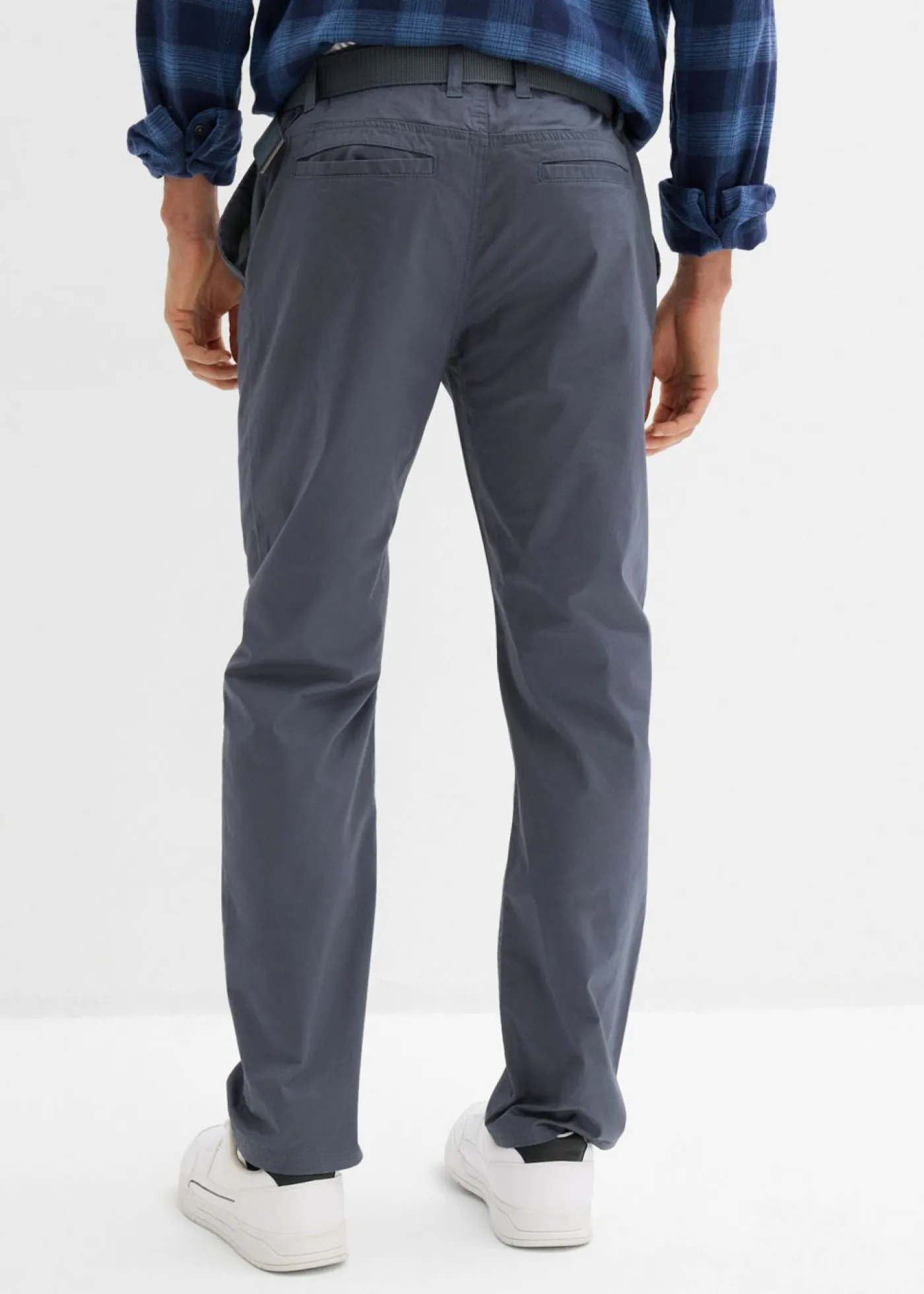 bonprix bonprix Pantalones>Pantalón tipo chino con corte regular, cinturilla elástica, cinturón y forma recta Gris oscuro