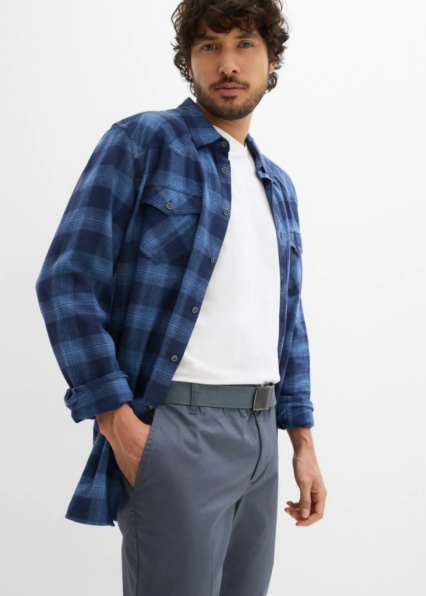 bonprix bonprix Pantalones>Pantalón tipo chino con corte regular, cinturilla elástica, cinturón y forma recta Gris oscuro