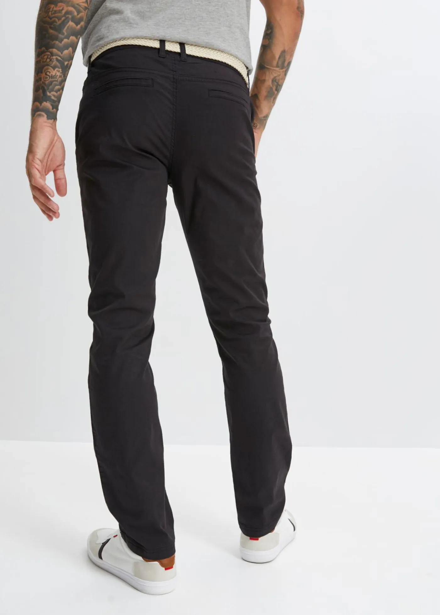 bonprix bonprix Básicos En Rebajas|Pantalones>Pantalón tipo chino con corte regular, cinturilla elástica, cinturón y forma recta Negro