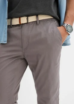 Hombre bonprix bonprix Pantalón tipo chino con corte regular, cinturilla elástica, cinturón y forma recta