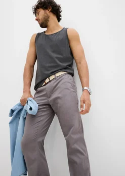 Hombre bonprix bonprix Pantalón tipo chino con corte regular, cinturilla elástica, cinturón y forma recta