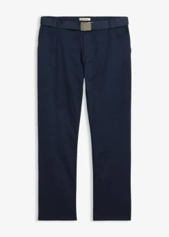 bonprix bonprix Pantalones>Pantalón tipo chino con corte regular, cinturilla elástica, cinturón y forma recta Azul marino