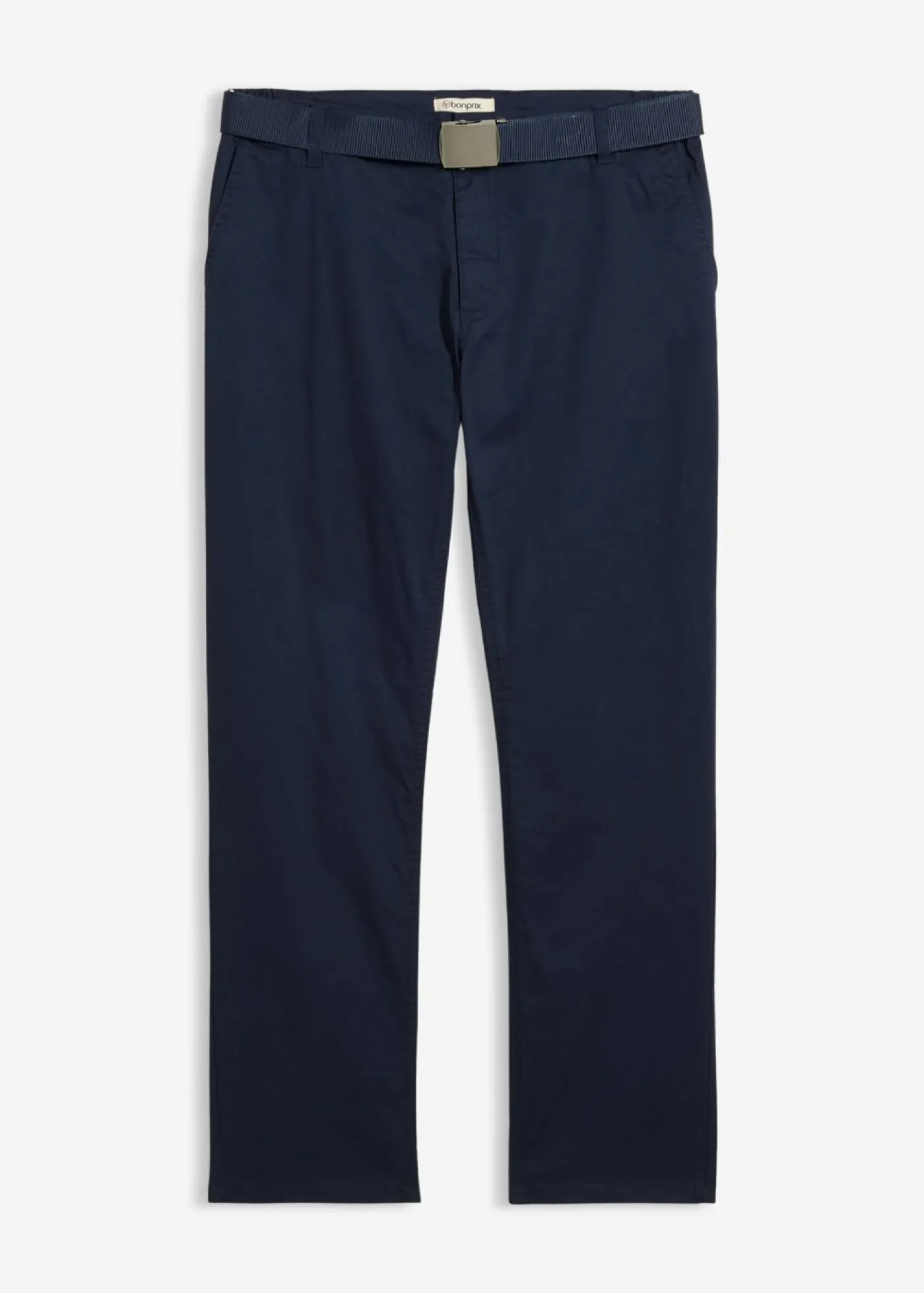 bonprix bonprix Pantalones>Pantalón tipo chino con corte regular, cinturilla elástica, cinturón y forma recta Azul marino