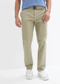 Hombre bonprix bonprix Pantalón tipo chino con corte regular, cinturilla elástica, cinturón y forma recta