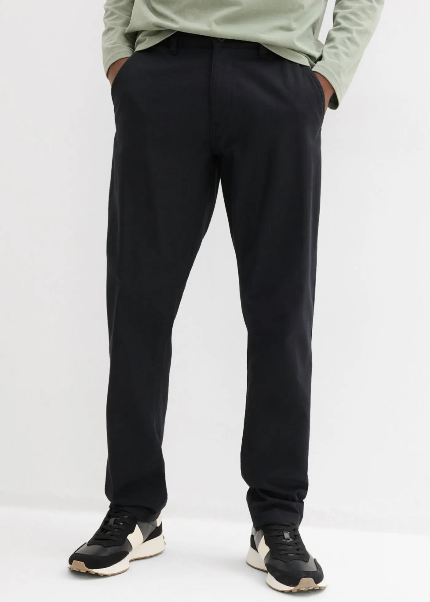 bonprix bonprix Pantalones>Pantalón tipo chino de lino puro con corte recto y regular Negro