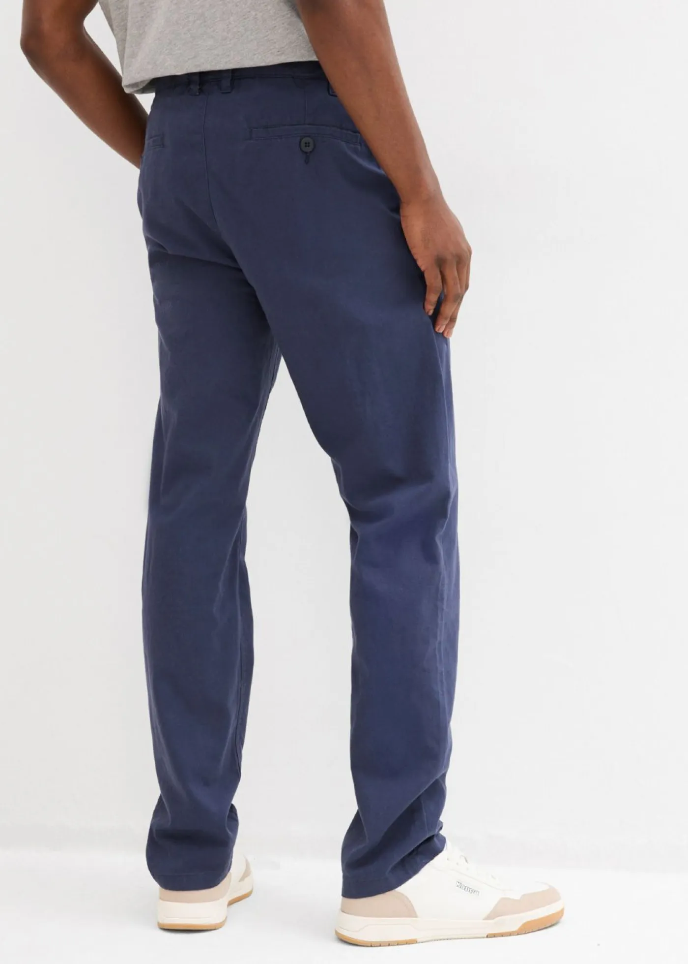 bonprix bonprix Pantalones>Pantalón tipo chino de lino puro con corte recto y regular Azul marino