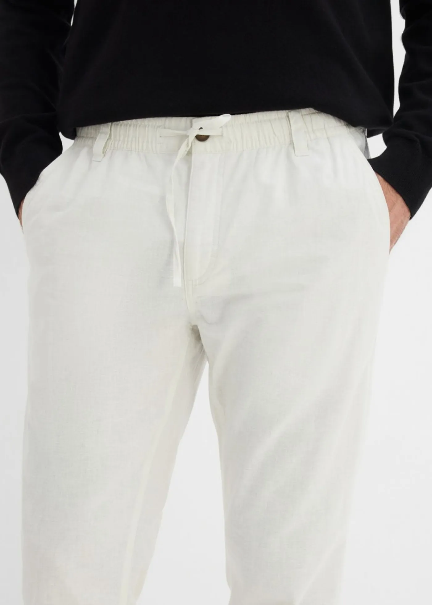bonprix bonprix Pantalones|Novedades>Pantalón tipo chino de mezcla de lino ligero con corte regular y forma recta Blanco-gris