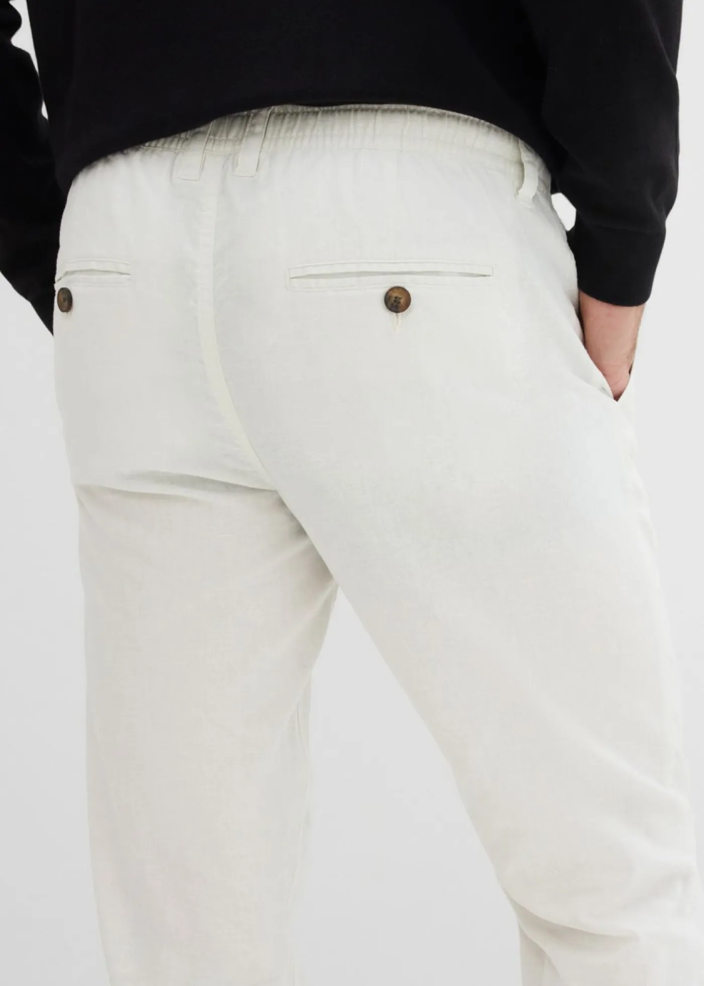 bonprix bonprix Pantalones|Novedades>Pantalón tipo chino de mezcla de lino ligero con corte regular y forma recta Blanco-gris