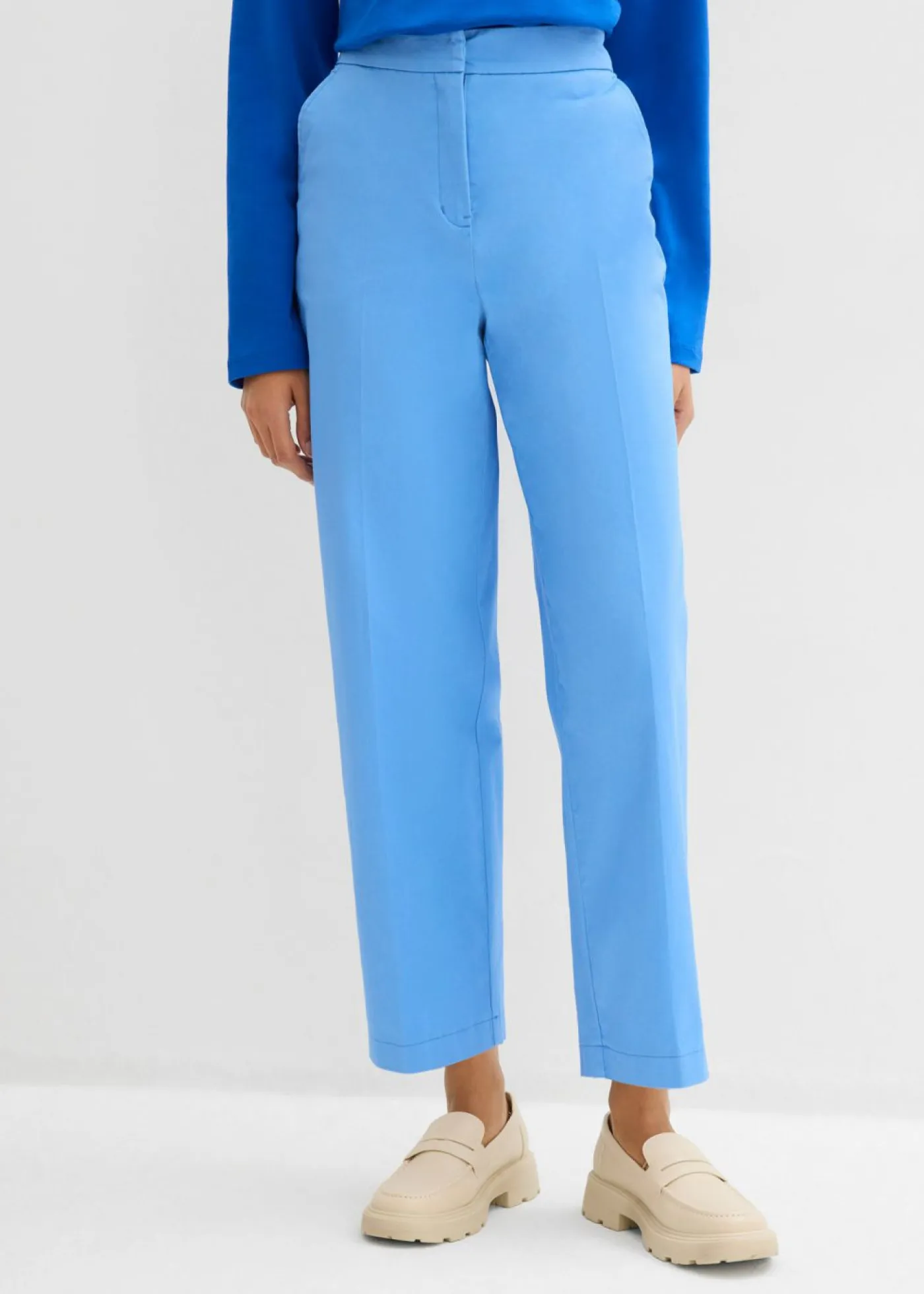 bonprix bonprix Esenciales|Pantalones>Pantalón tipo chino de sarga de algodón azul provenzal