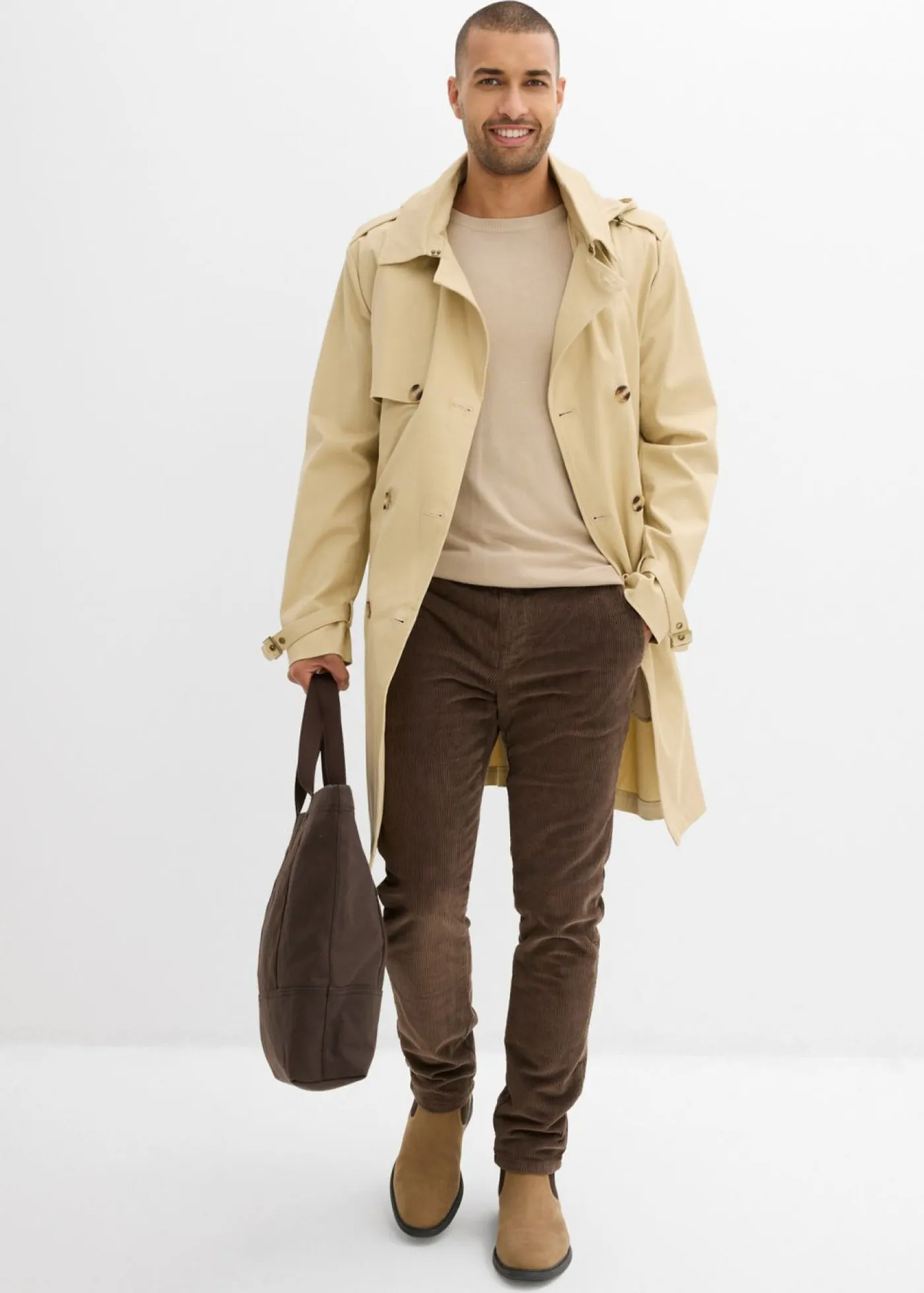 bonprix bonprix Ropa Térmica|Pantalones>Pantalón térmico de pana con corte regular, forro de franela y diseño recto marrón arcilla