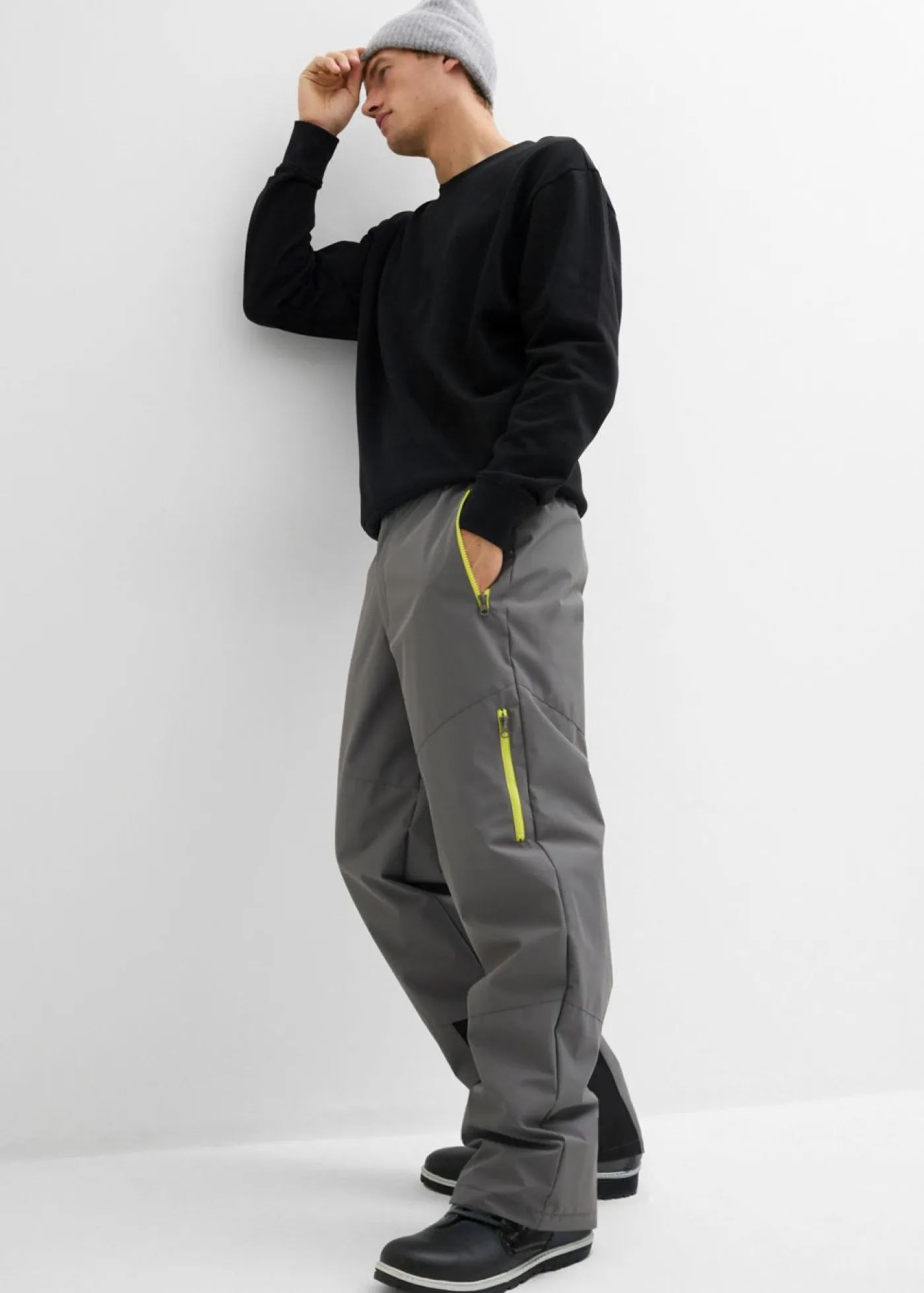 bonprix bonprix Ropa Térmica|Outdoor>Pantalón térmico funcional con material repelente al agua y corte regular gris ahumado-amarillo cítrico