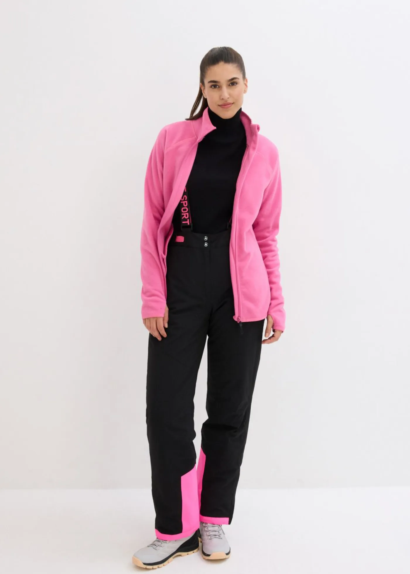 bonprix bonprix Ropa Térmica|Ropa Para El Aire Libre>Pantalón térmico funcional de esquí con tirantes desmontables, material impermeable y corte recto Negro