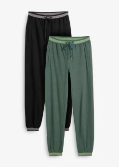 bonprix bonprix Ropa Cómoda|Pantalones>Pantalones de chándal de mezcla de algodón (2 unidades) negro + verde oscuro jaspeado