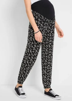 bonprix bonprix Premamá>Pantalones premamá con estampado divertido, mezcla de viscosa, loose fit Negro de flores