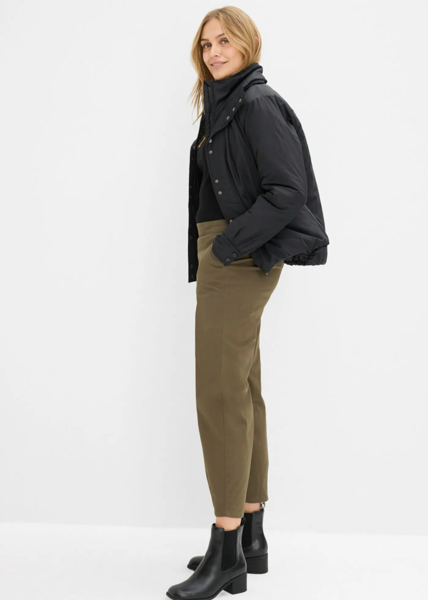 bonprix bonprix Pantalones>Pantalones sin cierre de mezcla de algodón Verde oliva oscuro