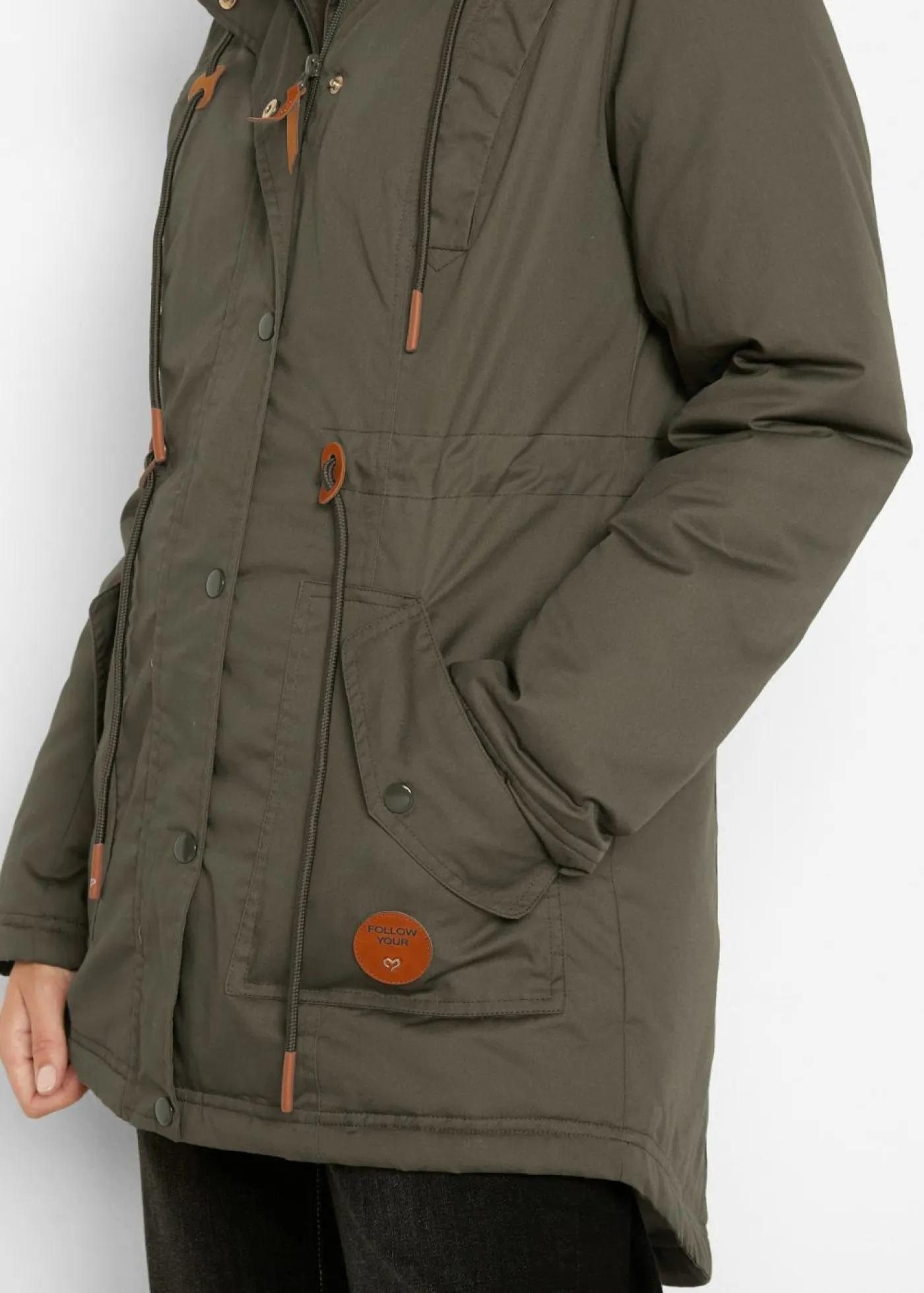 bonprix bonprix Chaquetas Y Abrigos>Parka acolchada con ribete de pelo sintético Verde oliva oscuro