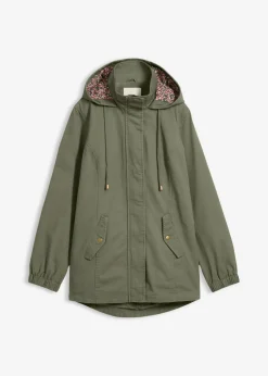 bonprix bonprix Chaquetas Y Abrigos|Novedades>Parka de entretiempo de algodón con capucha estampada Verde oliva
