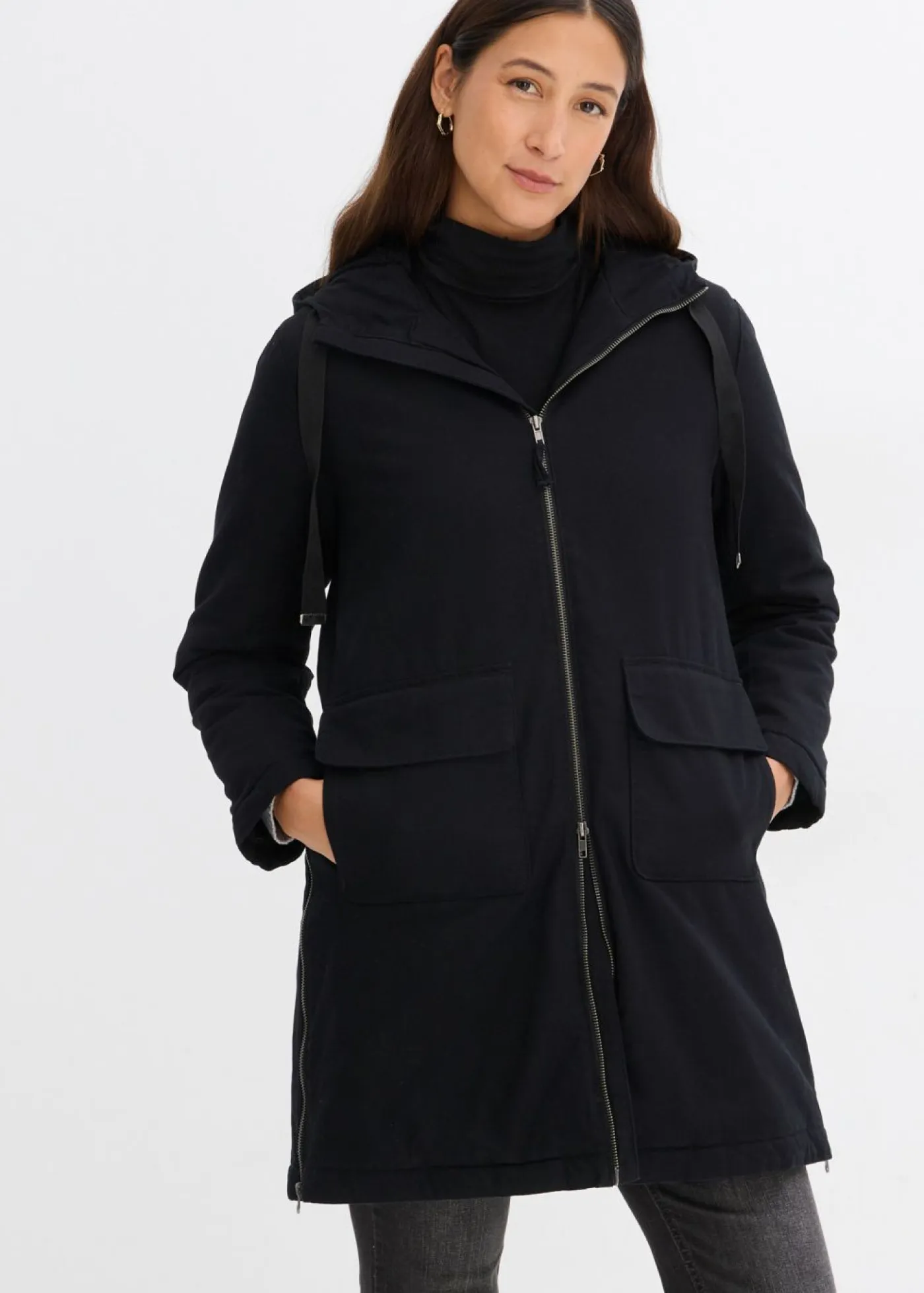 bonprix bonprix Chaquetas Y Abrigos>Parka de invierno ancha, con capucha y forro polar Negro