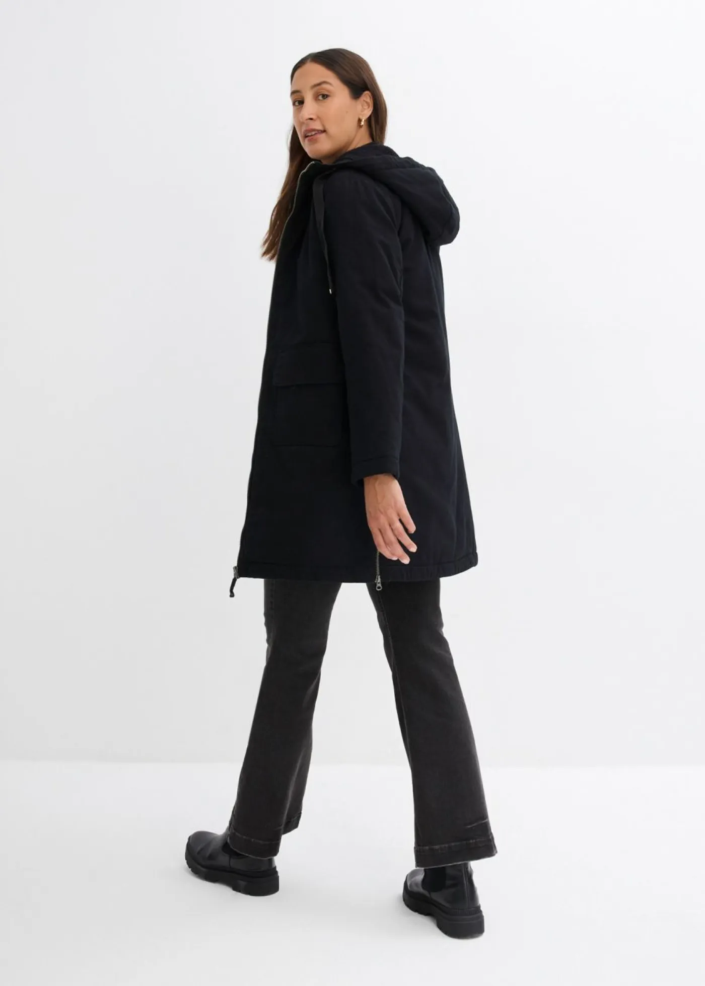 bonprix bonprix Chaquetas Y Abrigos>Parka de invierno ancha, con capucha y forro polar Negro