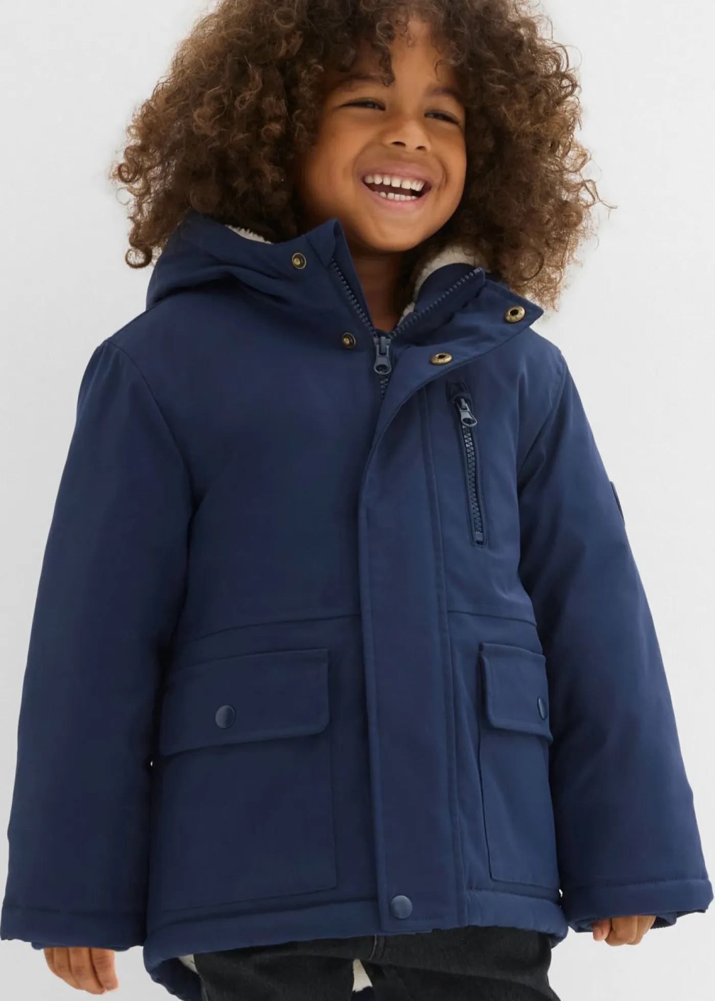 bonprix bonprix Ropa 2 A 9 Años·Prendas Exteriores Y Outdoor>Parka de invierno con forro de peluche, repelente al agua azul marino-crudo