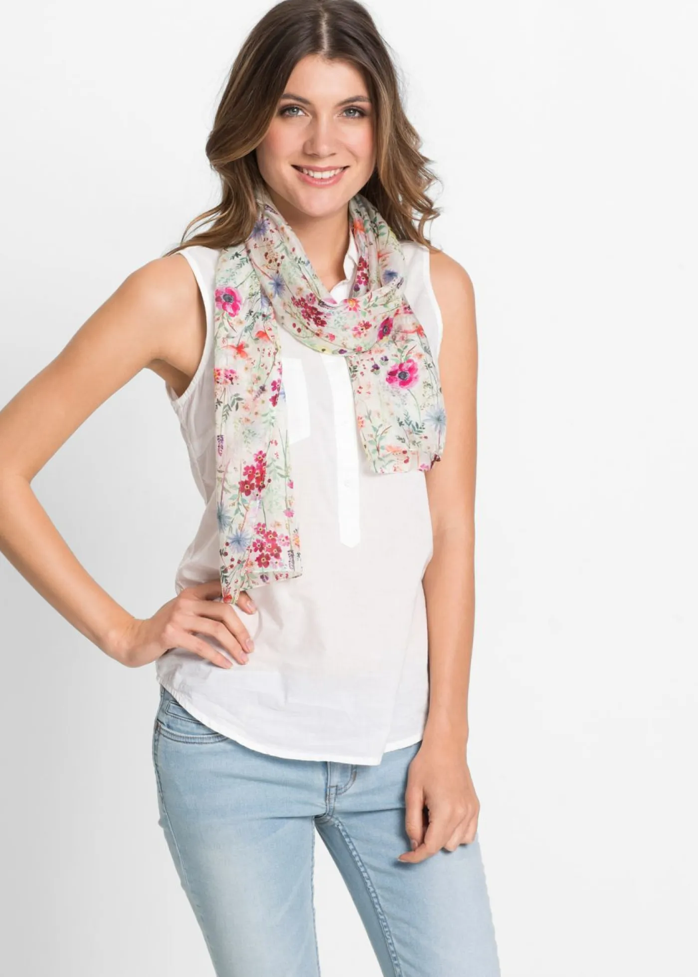 bonprix bonprix Complementos Temáticos·Accesorios Elegantes|Bufandas Y Pañuelos>Pañuelo de seda De flores color crema