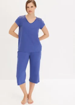 bonprix bonprix Ropa Para Dormir>Pijama capri con culotte ancho azul pacífico oscuro