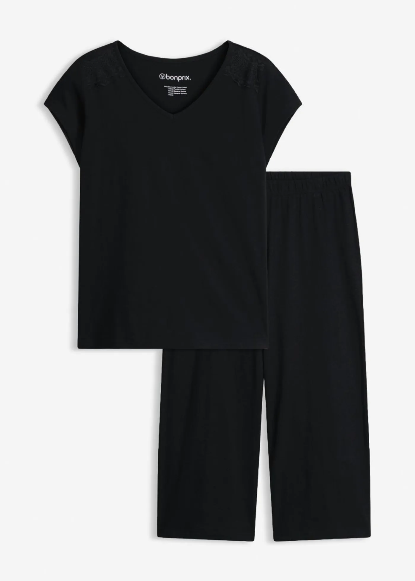 bonprix bonprix Ropa Para Dormir>Pijama capri con culotte ancho Negro