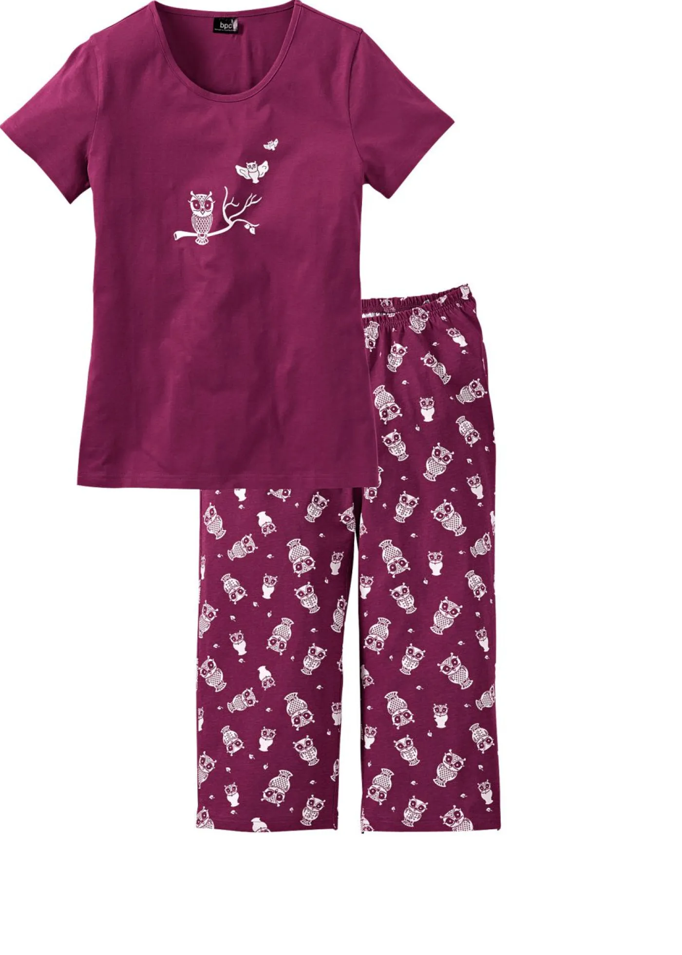 bonprix bonprix Ropa Para Dormir>Pijama capri con mangas cortas baya / blanco