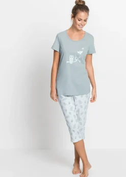 bonprix bonprix Ropa Para Dormir>Pijama capri con mangas cortas Gris plateado-blanco