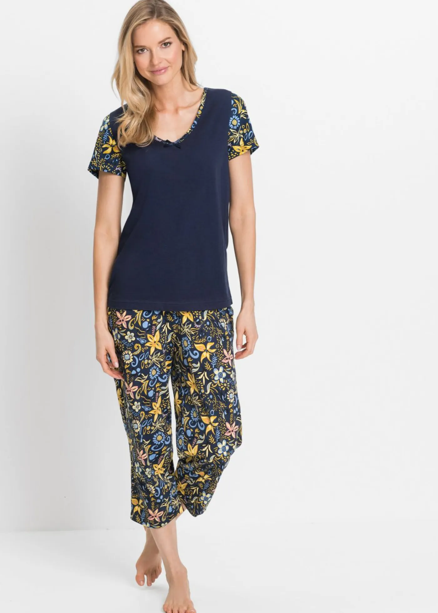 Mujer bonprix bonprix Pijama capri con mangas cortas, de algodón puro