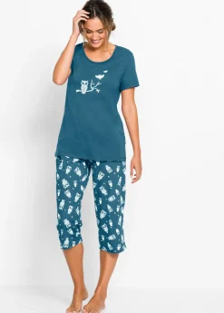bonprix bonprix Ropa Para Dormir>Pijama capri con mangas cortas petrol-blanco