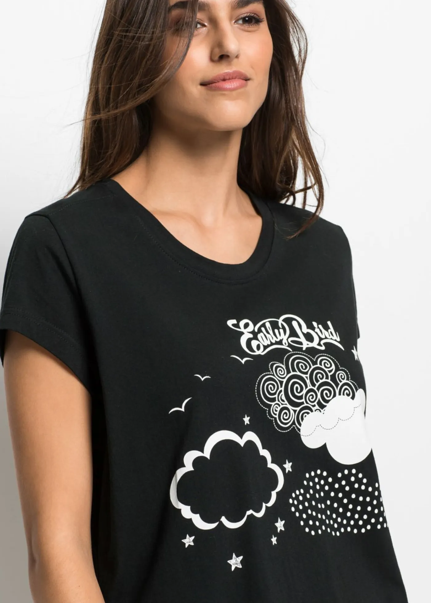 bonprix bonprix Ropa Para Dormir>Pijama capri de algodón orgánico puro Negro-blanco