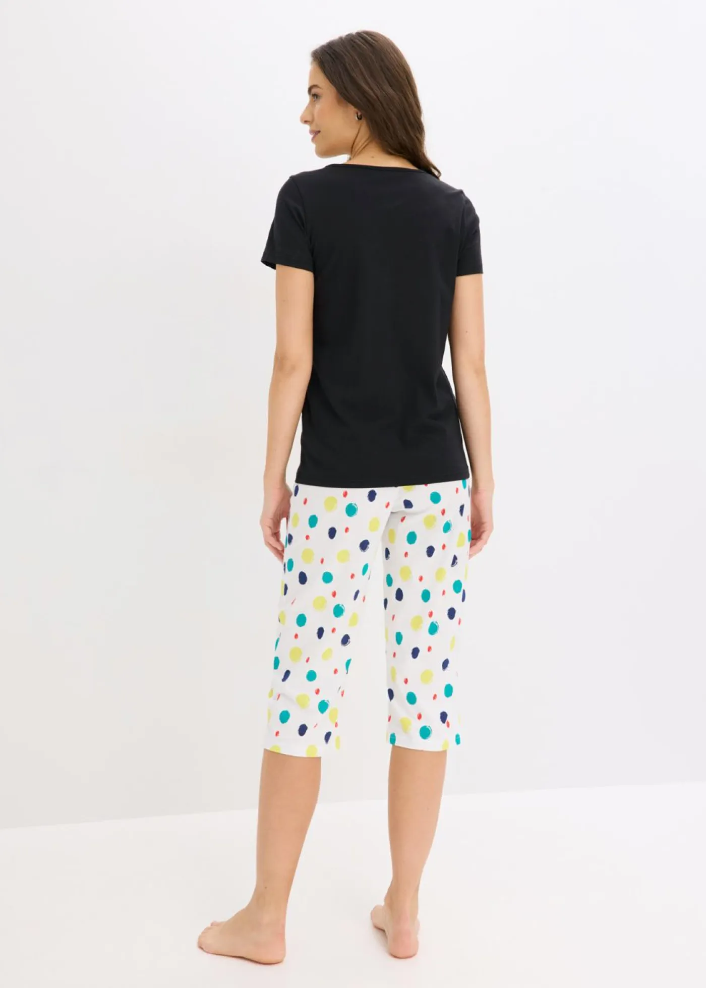 bonprix bonprix Ropa Para Dormir|Novedades>Pijama capri de algodón puro Negro de lunares