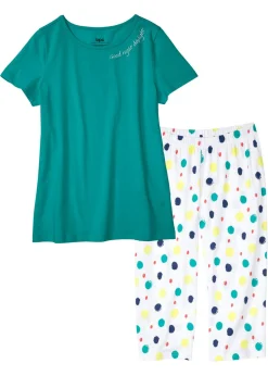 bonprix bonprix Ropa Para Dormir|Novedades>Pijama capri de algodón puro Esmeralda de lunares