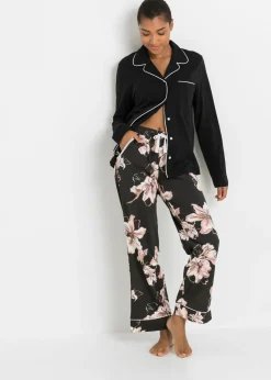 bonprix bonprix Ropa Para Dormir>Pijama con botones Negro de flores