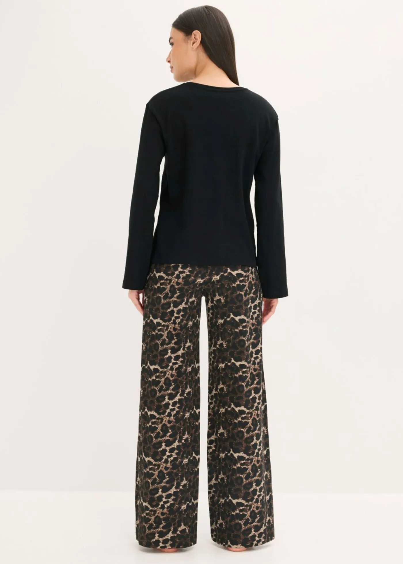 Mujer bonprix bonprix Pijama con camiseta de canalé y pantalón ancho