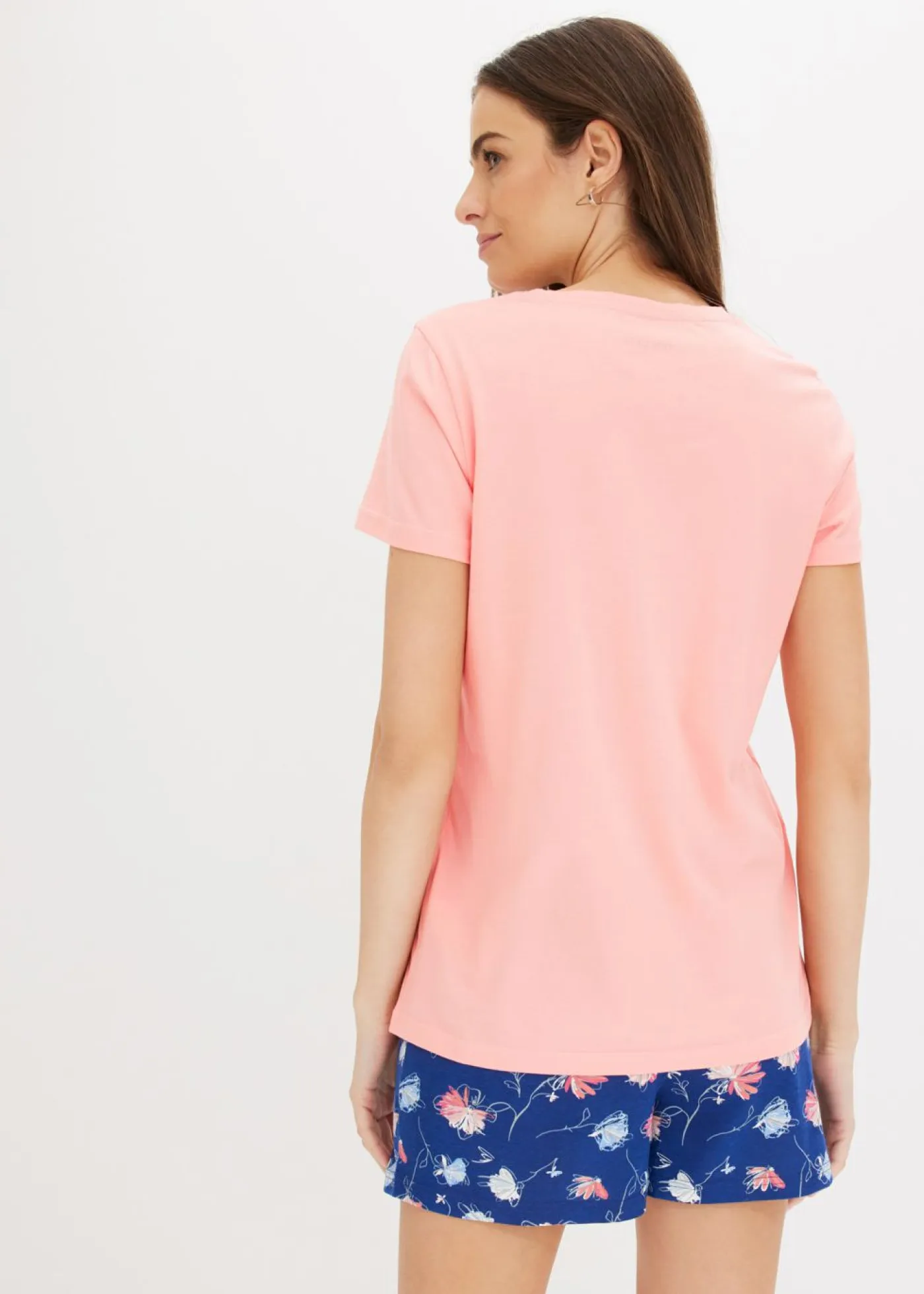 bonprix bonprix Ropa Para Dormir>Pijama con pantalón corto rosa pálido-azul marino profundo con flores