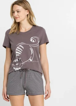 bonprix bonprix Ropa Para Dormir>Pijama corto con gomilla para el pelo Baya ahumado de rayas