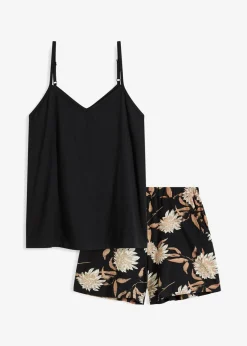 bonprix bonprix Ropa Para Dormir>Pijama corto de algodón puro Negro estampado