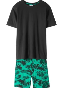bonprix bonprix Niño·Pijamas>Pijama corto de algodón puro (2 piezas) Negro-verde estampado