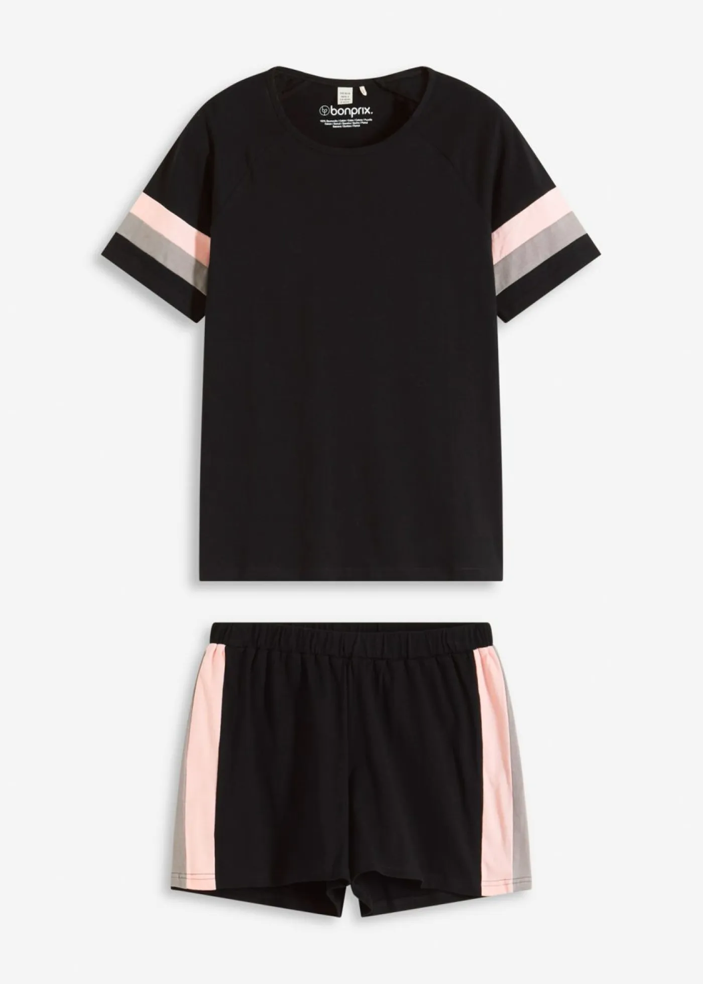 bonprix bonprix Ropa Para Dormir>Pijama corto de algodón puro negro-rosa empolvado-gris